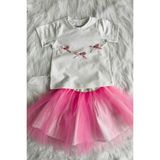 Bertuğ Bebek Pembe Beyaz Tshirt Etek Alt Üst Cici Kız Çocuk Bebek Takım - 9 - 12 Ay