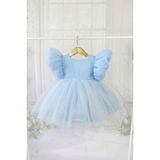 Bertuğ Bebek Simli Organze Mavi Kız Çocuk Bebek Abiye Romper Elbise - 3 - 6 Ay