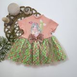 Beruflic 1-2-3 Yaş Denizkızı Baskılı Pul Desen Etekli Kız Bebek Elbisesi Pudra - 2 Yaş