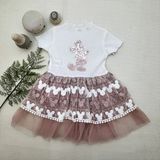 Beruflic 1-2-3 Yaş Payetli Mickey Baskılı Brode Etekli Kız Bebek Elbisesi Gül Kurusu