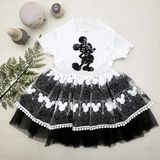 Beruflic 1-2-3 Yaş Payetli Mickey Baskılı Brode Etekli Kız Bebek Elbisesi Siyah