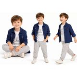 Beruflic 2-6 Yaş Müslin Gömlekli Tişörtlü 3lü Çocuk Takımı - 5 - 6 Yaş - Lacivert