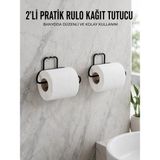 Beruflic 2 Adet Siyah Yapışkanlı Kağıtlık Duvar Tipi Tuvalet Kağıdı ve Rulo Tutucu - Renkli - standart