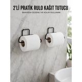 Beruflic 2 Adet Siyah Yapışkanlı Kağıtlık Duvar Tipi Tuvalet Kağıdı ve Rulo Tutucu