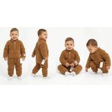 Beruflic 3-12 Ay Peluş Kumaş Çıtçıtlı Bebek Tulumu - Kahverengi - 6 Ay