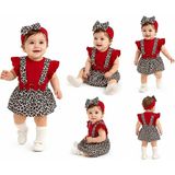 Beruflic 3/12 Ay Bandanalı Zıbınlı Leopar Salopet Bebek Takımı - 6 - 9 Ay - Kırmızı
