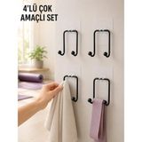 Beruflic 4'lü Duvar Tipi Yapışkanlı Askı Pratik Ev ve Banyo Askılık Seti