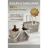 Beruflic 6'lı Gri Çok Amaçlı Organizer Sepet Kulplu Mutfak Banyo Saklama Seti - Renkli - 1 Adet - standart