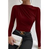 Beruflic Belden ve Boyundan Büzgü Detaylı Uzun Kollu Bluz, M/L, IMD0338, Bordo, Kadın