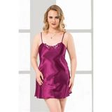 Beruflic Büyük Beden Mor Saten Mini Gecelik Zarif Kadın Gece Elbisesi - 4XL