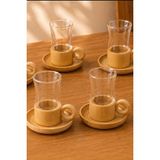 Beruflic Cift Cidarli 150 ml 6 Adet Cam Cay Bardagi ve 6 Adet Bambu Altlik Seti BX-313777 - Renkli