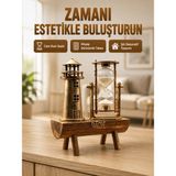 Beruflic Deniz Feneri Tasarımlı Ahşap Kum Saati – Retro Masa Aksesuarı Yeni Nesil - Renkli - standart