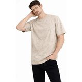 Beruflic Erkek Asit Yıkama Bisiklet Yaka Kısa Kollu Oversize T-Shirt Tişört - Bej