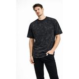 Beruflic Erkek Asit Yıkama Bisiklet Yaka Kısa Kollu Oversize T-Shirt Tişört - Siyah
