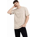 Beruflic Erkek Asit Yıkama Bisiklet Yaka Kısa Kollu Oversize Tshirt Tişört - Bej