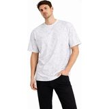 Beruflic Erkek Asit Yıkama Bisiklet Yaka Kısa Kollu Oversize Tshirt Tişört - Beyaz