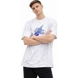 Beruflic Erkek Asit Yıkamalı Oversize Tişört Future Worlds Baskılı Bisiklet Yaka Kısa Kollu Streetwear %100 Pamuk Street Style Tshirt - Beyaz - XL