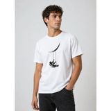 Beruflic Erkek Astronot Ay Temalı Tişört Kısa Kol Yazlık Bisiklet Yaka T-Shirt - Beyaz