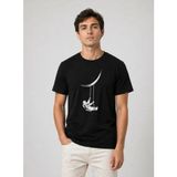 Beruflic Erkek Astronot Ay Temalı Tişört Kısa Kol Yazlık Bisiklet Yaka T-Shirt - Siyah