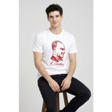 Beruflic Erkek Atatürk Baskılı Tişört Kısa Kollu Bisiklet Yaka T-Shirt - Beyaz - XL