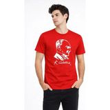 Beruflic Erkek Atatürk Baskılı Tişört Kısa Kollu Bisiklet Yaka T-Shirt - Kırmızı