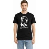 Beruflic Erkek Atatürk Baskılı Tişört Kısa Kollu Bisiklet Yaka T-Shirt - Siyah - 2XL