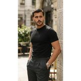 Beruflic Erkek Basic Bisiklet Yaka Kısa Kollu Triko Tişört - %100 Pamuk Akrilik - Siyah - 2XL