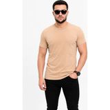 Beruflic Erkek Basic Tişört Bisiklet Yaka Kısa Kol Günlük Yazlık Slim Fit T-Shirt - Bej - XL
