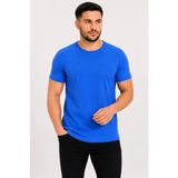 Beruflic Erkek Basic Tişört Bisiklet Yaka Kısa Kol Günlük Yazlık Slim Fit T-Shirt - Saks Mavisi - 2XL