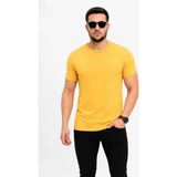 Beruflic Erkek Basic Tişört Bisiklet Yaka Kısa Kol Günlük Yazlık Slim Fit Tshirt - Sarı - 2XL