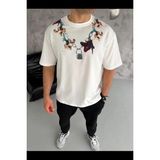 Beruflic Erkek Baskılı T-Shirt Kısa Kol Bisiklet Yaka Regular Fit Tişört - Beyaz - XS
