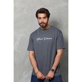 Beruflic Erkek Baskılı T-Shirt Kısa Kol Bisiklet Yaka Regular Fit Tişört - Füme - 2XL