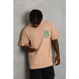 Beruflic Erkek Baskılı Tshirt Kısa Kol Bisiklet Yaka Regular Fit Rahat Kalıp Günlük Tişört - Bej - XL