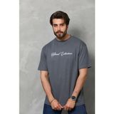 Beruflic Erkek Baskılı Tshirt Kısa Kol Bisiklet Yaka Regular Fit Rahat Kalıp Günlük Tişört - Füme