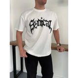 Beruflic Erkek Bisiklet Yaka Ön Baskılı Kısa Kollu Tişört Streetwear Günlük Basic Pamuklu Tshirt - Beyaz
