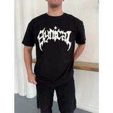Beruflic Erkek Bisiklet Yaka Ön Baskılı Kısa Kollu Tişört Streetwear Günlük Basic Pamuklu Tshirt - Siyah - 2XL