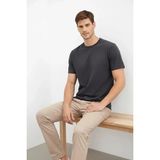 Beruflic Erkek Bisiklet Yaka Tişört Regular Kalıp Basic Pamuklu Günlük Kullanım Tshirt - Füme