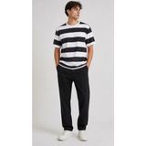 Beruflic Erkek Çizgili Oversize Tişört Bisiklet Yaka Kısa Kol Yazlık T-Shirt - Siyah - M