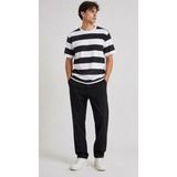 Beruflic Erkek Çizgili Oversize Tişört Bisiklet Yaka Kısa Kol Yazlık T-Shirt - Siyah