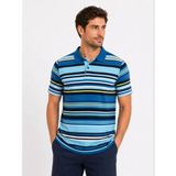 Beruflic Erkek Çizgili Polo Yaka Tişört Kısa Kol Yazlık T-Shirt Regular Fit - Mavi - 2XL