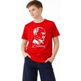Beruflic Erkek Çocuk Atatürk Baskılı Tişört Kısa Kollu Bisiklet Yaka T-Shirt - Kırmızı