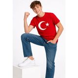 Beruflic Erkek Çocuk Tişört Bisiklet Yaka Ay Yıldız Bayrak Baskılı T-Shirt - Kırmızı