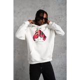 Beruflic Erkek Eldiven Baskılı Kapüşonlu Sweat - Beyaz - XL
