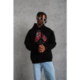 Beruflic Erkek Eldiven Baskılı Kapüşonlu Sweat - Siyah - XL