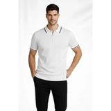 Beruflic Erkek Fermuarlı Yaka Fitilli Triko Kısa Kollu Regular Fit Tişört Tshirt - Beyaz