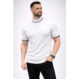 Beruflic Erkek Fitilli Triko Dokuma Kısa Kol Tişört Yarım Boğaz Modern Yazlık T-Shirt - Beyaz