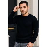 Beruflic Erkek Fitilli Triko Kazak 2’li Set – Siyah - Bordo, Kalın Dokuma Pamuklu Regular Fit Bisiklet Y - XL
