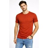 Beruflic Erkek Flam Kumaş Melanj Dokulu Regular Fit Tişört Bisiklet Yaka Yazlık T-Shirt - Kiremit - 2XL