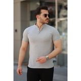 Beruflic Erkek Hakim Yaka Dokuma Pamuklu Kumaş Kısa Kollu T-Shirt - Gri - 2XL