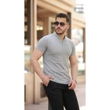 Beruflic Erkek Hakim Yaka Dokuma Pamuklu Kumaş Kısa Kollu T-Shirt - Gri